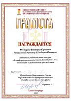Winner of the "Best Entrepreneur of St. Petersburg - 2018" competition in the "Industrial manufacturing"category 